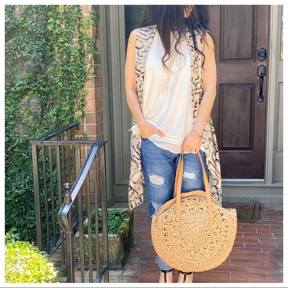 ✨LAST ONE✨HANDMADE ROUND STRAW BOHO CHIC BAG - Picture 5 of 8